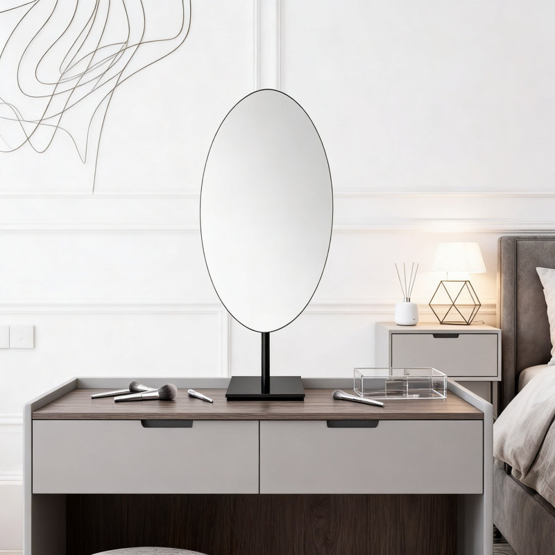 Grand miroir de coiffeuse ovale de table, miroir de maquillage avec support Luxures (bronze huilé)