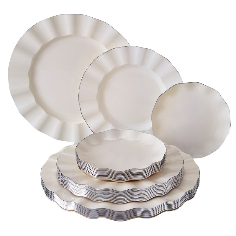 Ensemble d'articles de fête jetables en plastique épais, Ivoire