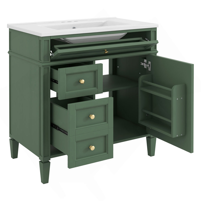 Bathroom Vanity With Single Sink, Bathroom Storage Cabinet With 2 Drawers And A Tip-Out Drawer, Green
