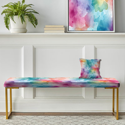 Serene Watercolor - Abstract Upholstered Gold Bench