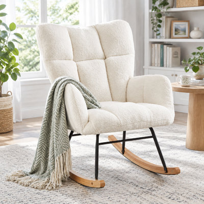 Chaise berçante Teddy, structure en métal, pieds en bois d'hévéa, capuchon de 300 lb, salon