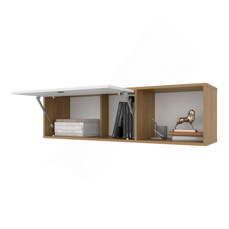 Natural Oak And White Wall-Mounted Cabinet With Lift-Up Door