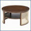 Table basse ronde en bois de noyer à 2 niveaux avec base en rotin, bord arrondi et amp; Grand rangement pour le salon