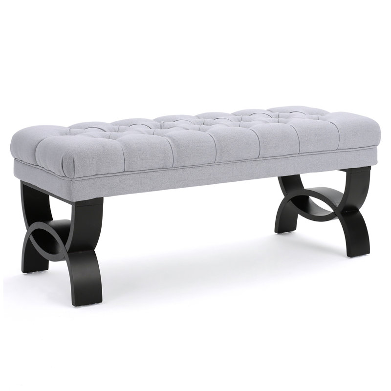 Banc repose-pieds Riam, 41 po, capitonné, pieds en bois de bouleau, Gris