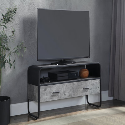 Modern TV Stand Console - Concrete Gray/Black