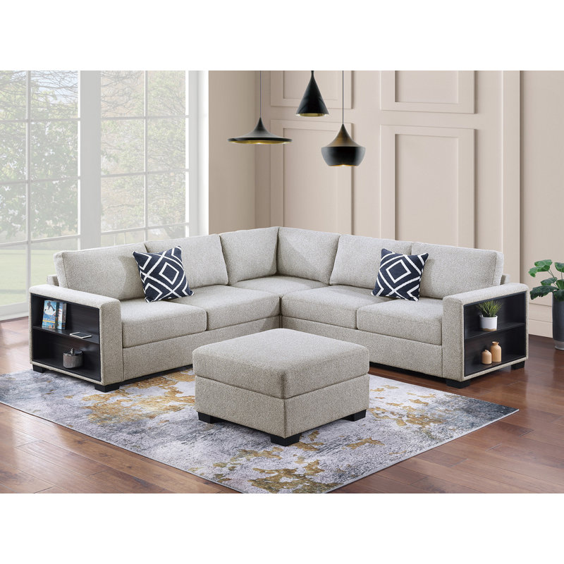 Ensemble modulaire 4 pièces avec repose-pieds, Velours côtelé beige