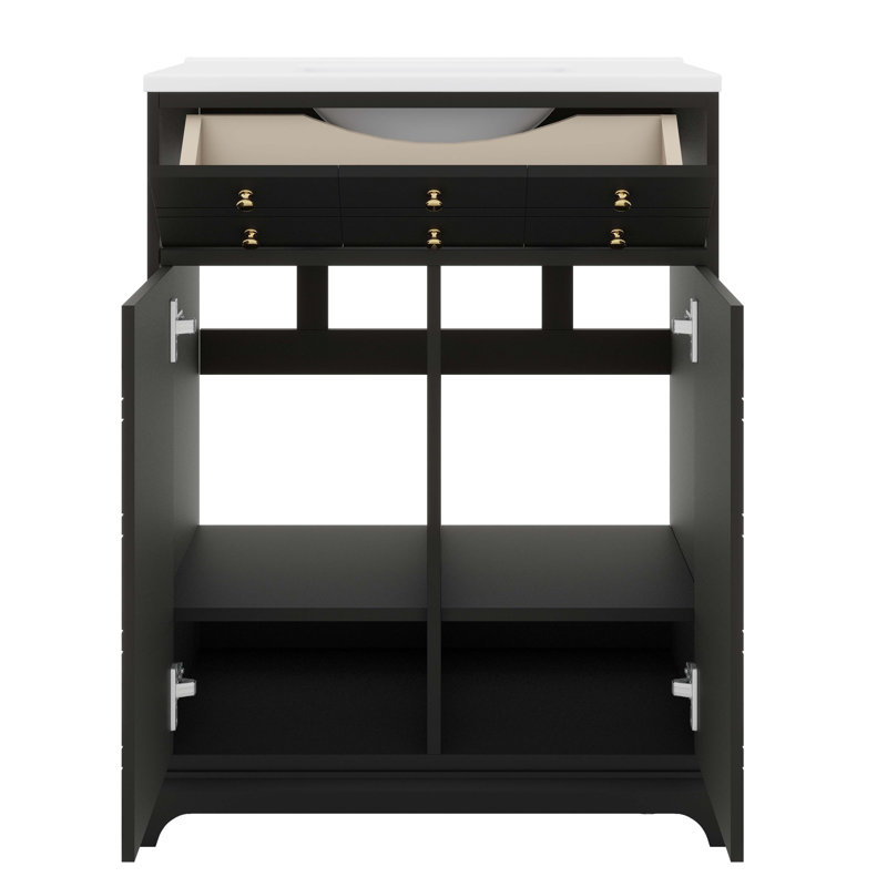 Meuble-lavabo 24 po avec 1 tiroir et 2 portes à fermeture douce, armoire de rangement contemporaine peinte avec lavabo en céramique, lavabo simple élégant pour les petits espaces