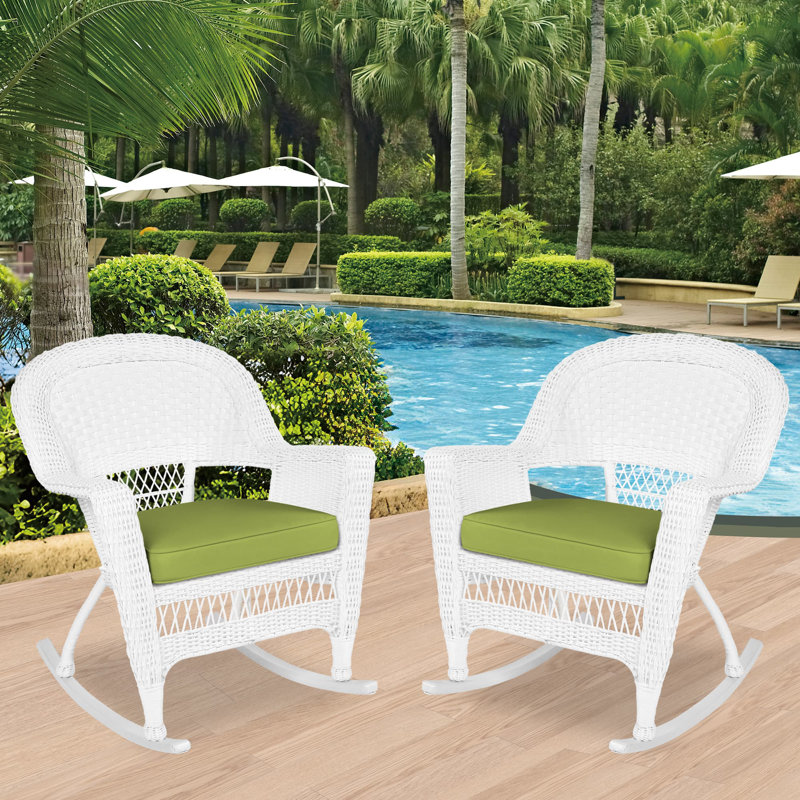 Chaise berçante en osier Raenesha, Blanc, Vert