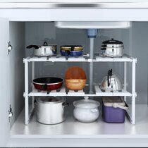 Smart Design 2-Tier Shelf Pull-Out Cabinet Organizer - Medium - Roll-Out  Extendable Sliding Drawer - Steel Metal - Holds 100 lbs. - Cabinets,  Cookware, Bakeware Items - Kitchen - 14 x 18-32 - Chrome 