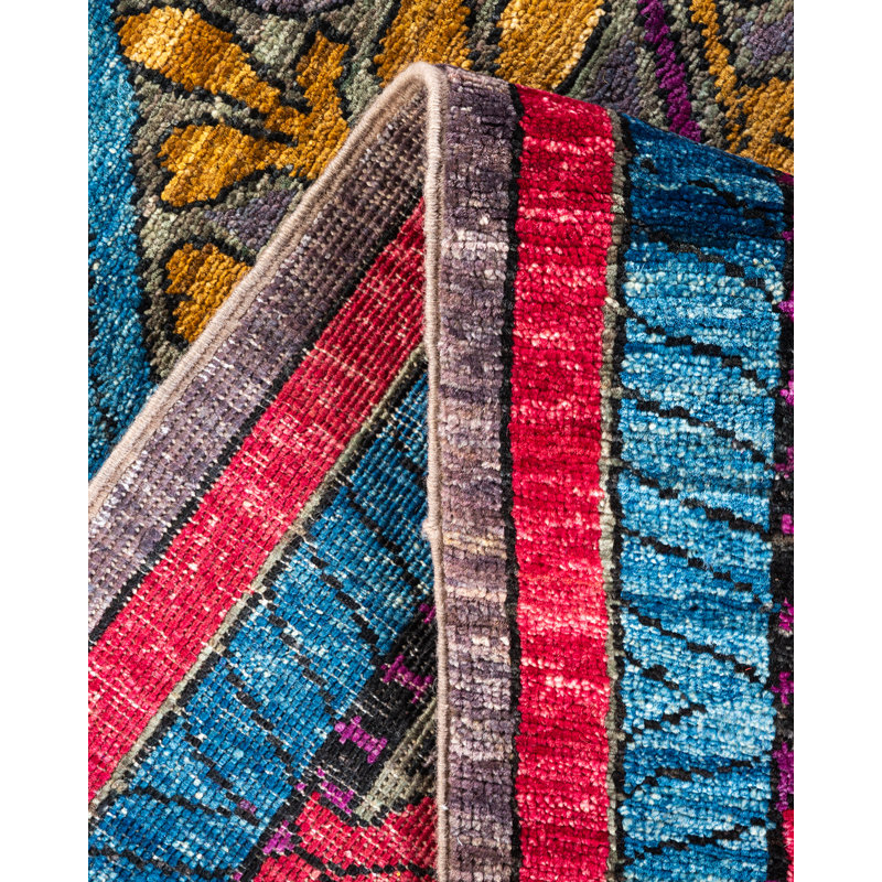Tapis unique gris / bleu / rose noué à la main 6 pi x 8 pi 9 po Viliamu Arts & Crafts