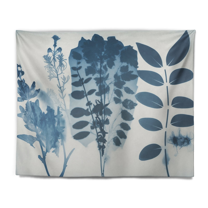 Fleurs sauvages rétro dans les tons de bleu VII - Tapisserie murale florale, H 50 po x l 60 po