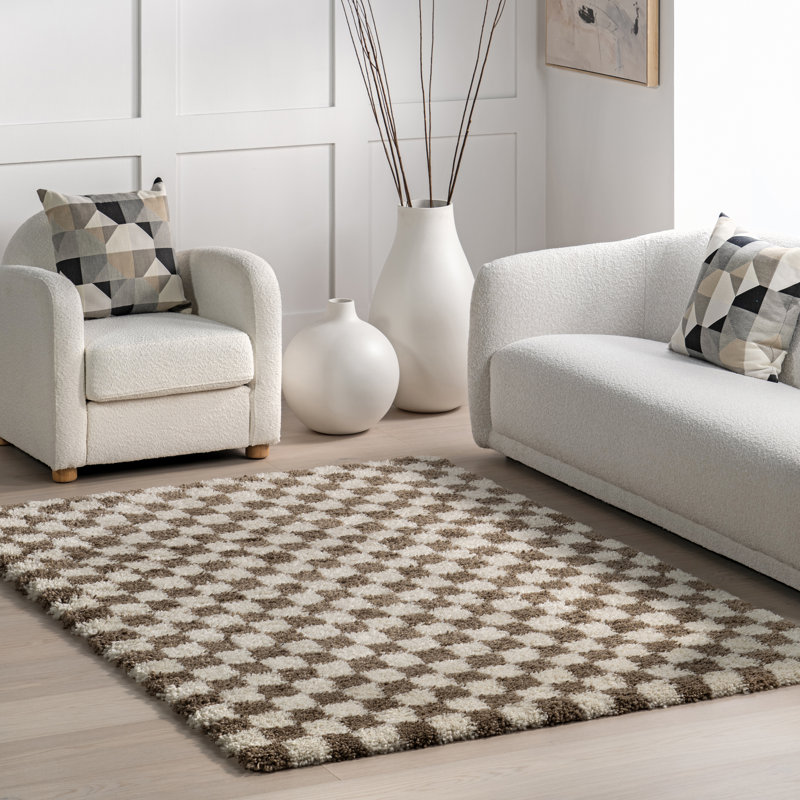 Adelaide Mid-Century Checkered Shag Area Rug, Rectangle 9' x 12'
