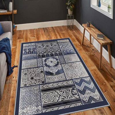 Tapis d'entrée de qualité supérieure (3,3 x 6,6 pi), 100% polyester, d'une hauteur de poils de 0,3 po | Antibactérien, points antidérapants en PVC, 650 g / m² | Conception tissée durable, impression numérique 3D, lavable à la machine, idéale pou