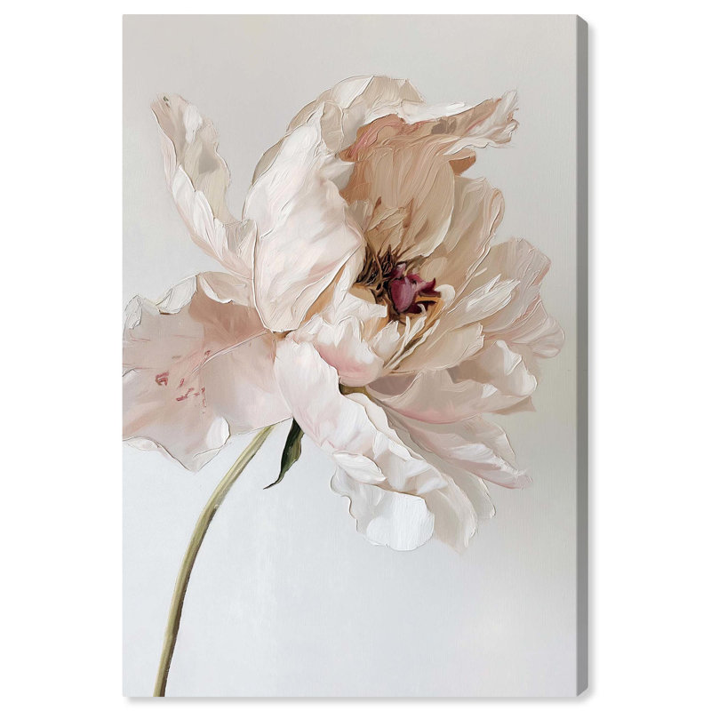 Large Beige and White Floral Canvas Wall Art