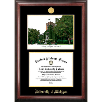 NCAA Michigan Wolverines Gold Embossed Diploma with Campus Images Lithograph Frame
