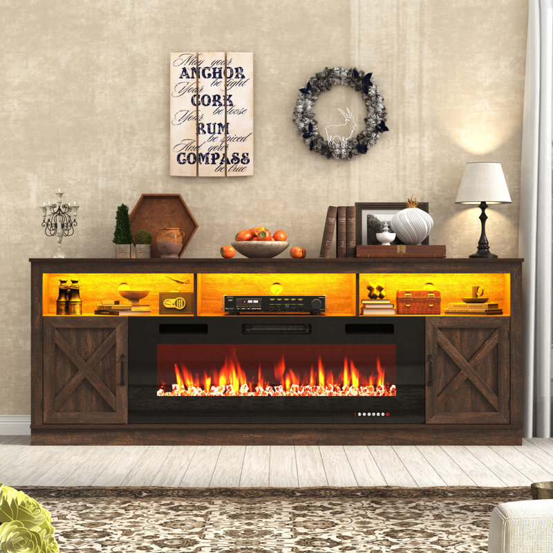Crédence de rangement avec foyer Zev, Brun, 31.5" H x 68.9" W x 15.7" D