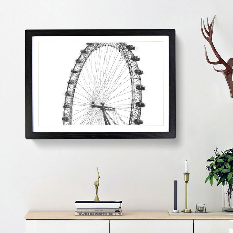 The London Eye London - Picture Frame Painting Print, 62cm H x 87cm W x 2cm D, Black Framed