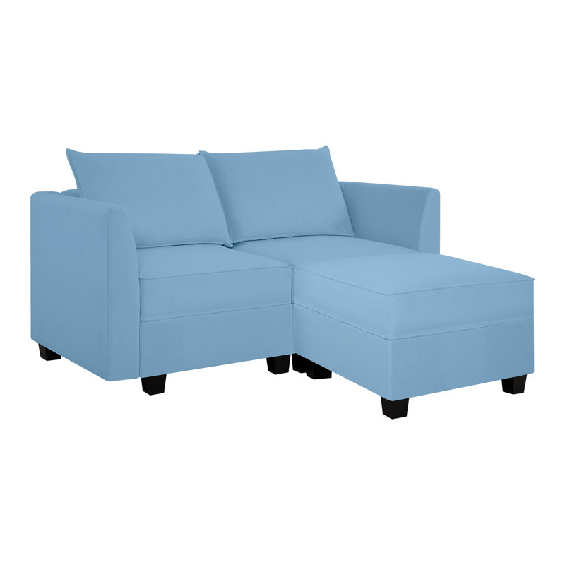 Cateleya L Shaped Sectional Sofa Upholstered Linen couch Loveseat with Ottoman, sleeper sofa, Robin Egg Blue