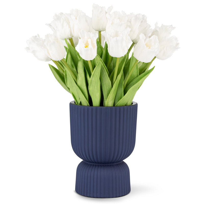 Marigold Realtouch Tulip Pedestal Arrangement, White