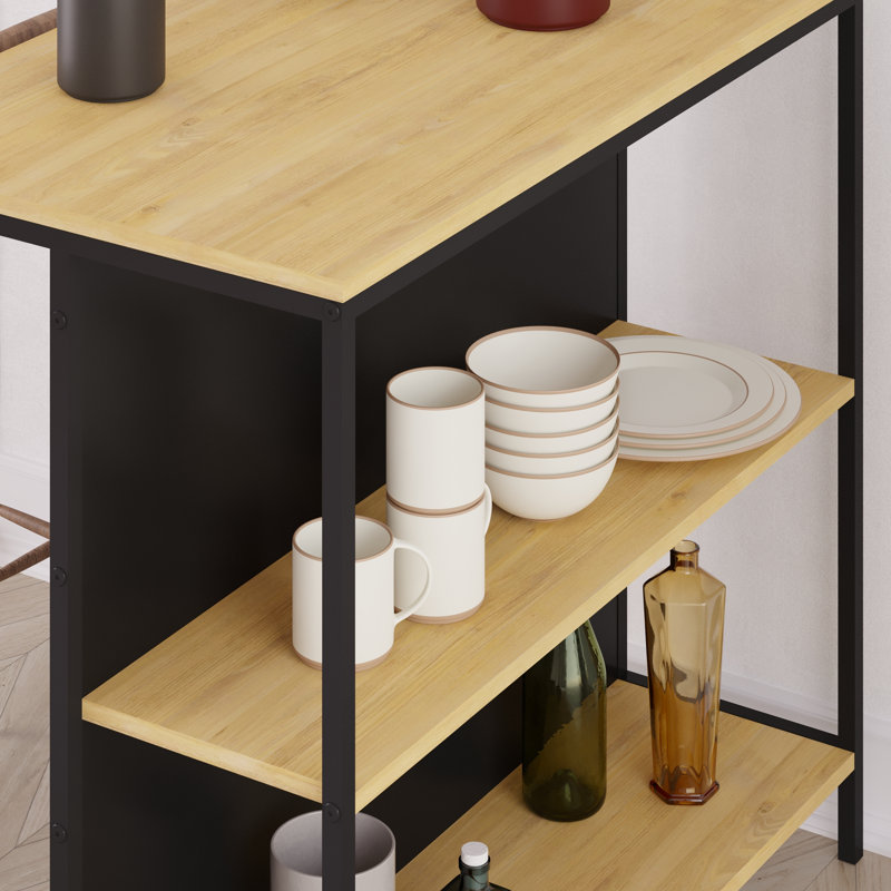 Cuaron Rectangular Bar Cabinet with Open Shelves, Saphire Oak/Silky Black/Saphire Oak
