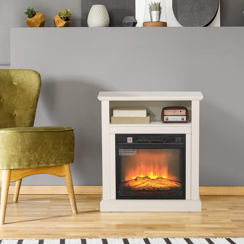 Foyer électrique 27 po - chauffage 1400 W, flamme blanche réaliste 3D, intensité réglable, télécommande, température 62 82, fonctionnement silencieux semblable au ventilateur pour une pièce de 1400 W, bûche et température, contrôlée,