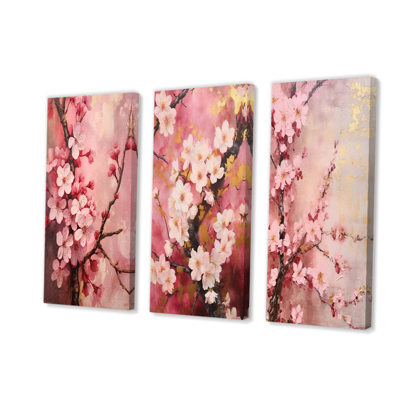 Cherry Blossoms Dark Pink Collage, H 28 po x l 36 po, Toile tendue