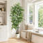 Ficus artificiel de 7 pi en pot rond blanc avec flocage vert-1126529990