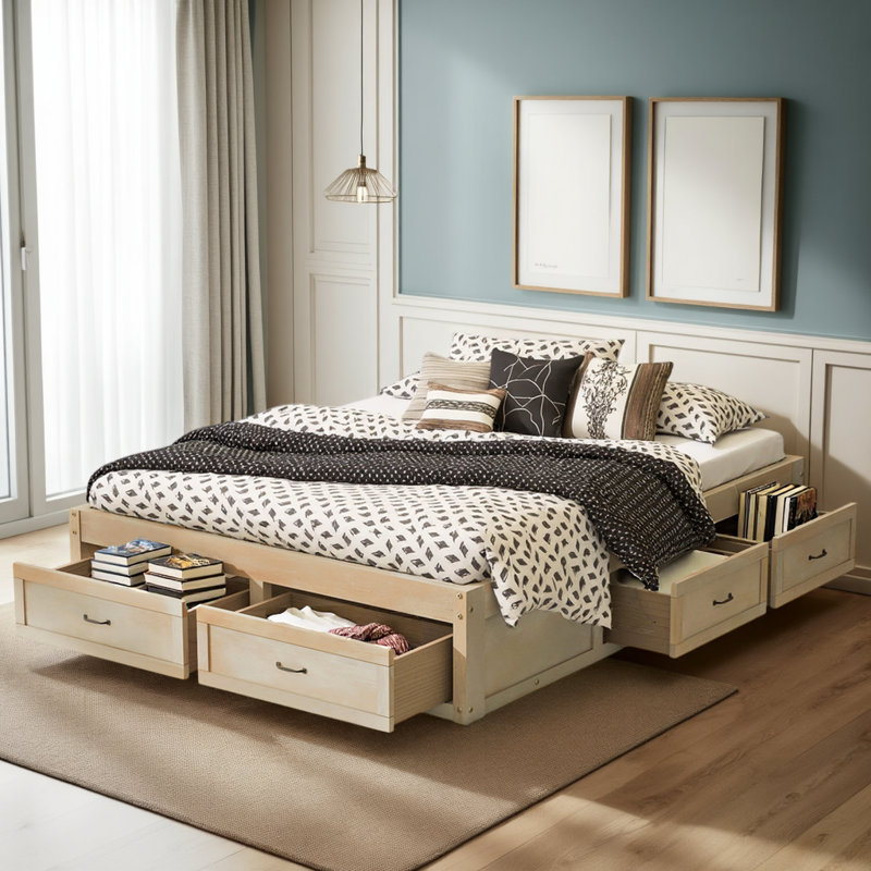  Platform Bed with 6 Storage Drawers - Modern Low-Profile Design & 350 lbs Capacity, Brown, Queen