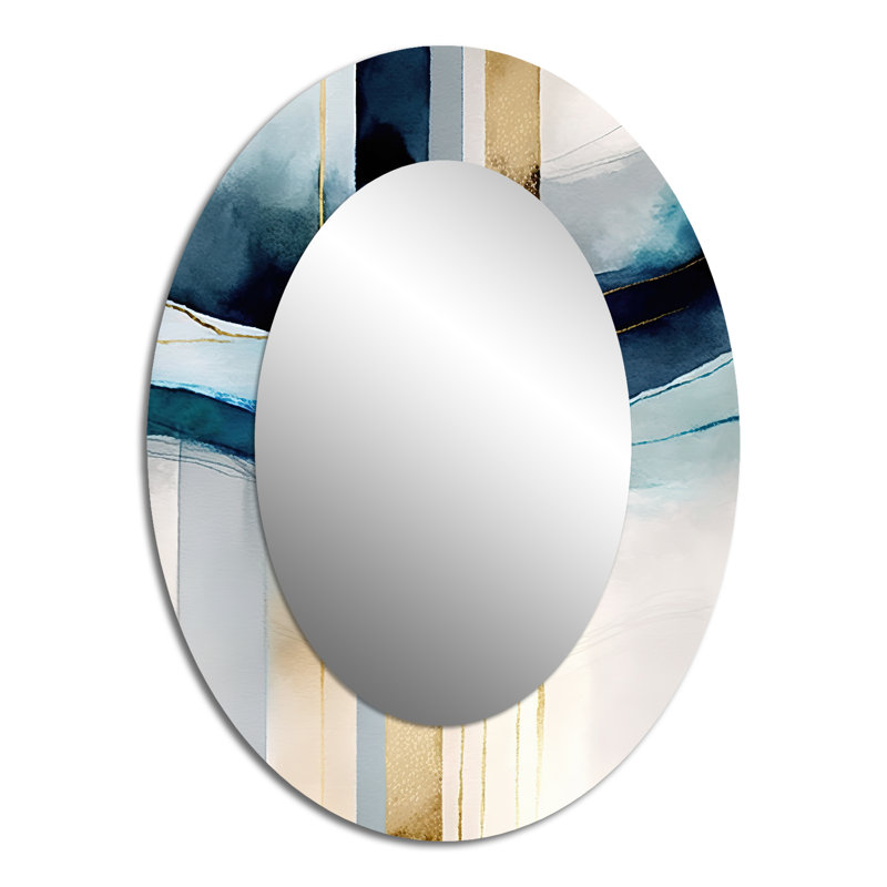 Abstract Transitional Modern Shapes V - Large Oval Wall Mirror On Metal, 43" x 33"