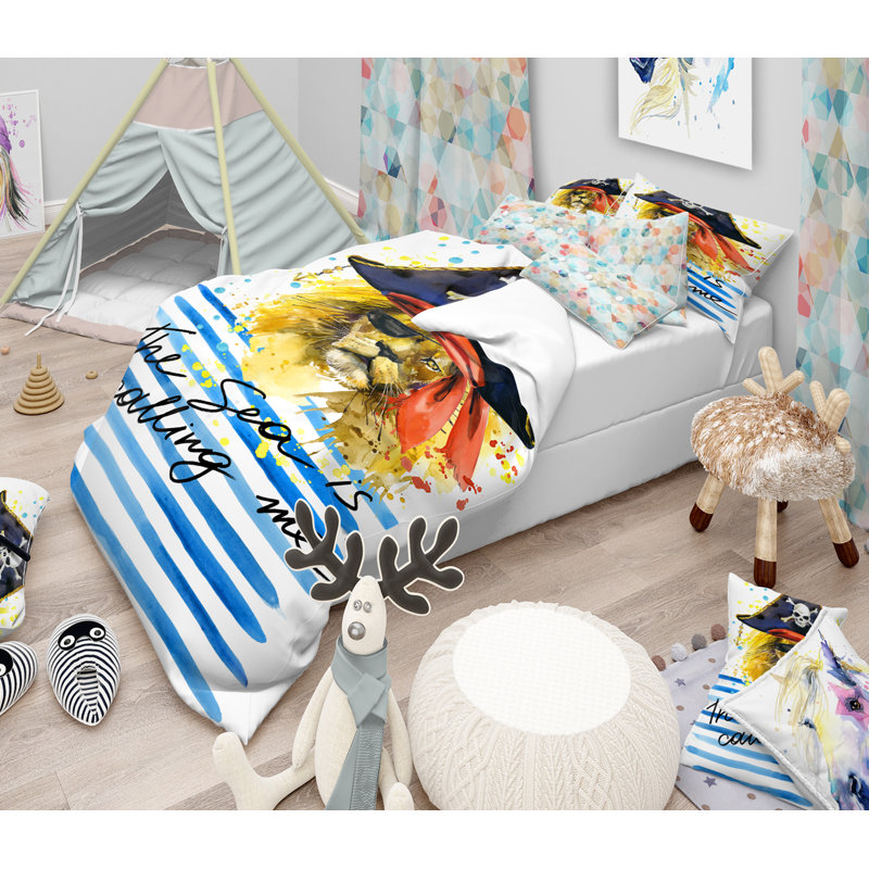 Ensemble de housse de couette de pirate tiger, Housse de couette double / grand et 2 taies