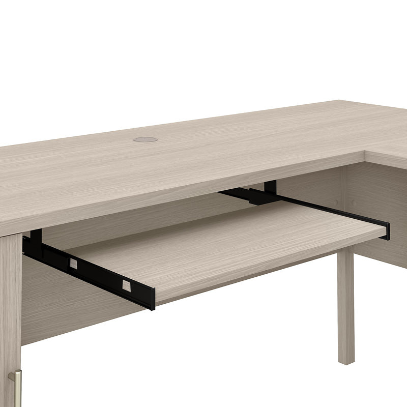 Ensemble de bureau d'ordinateur en L avec huche Magomed, Chêne sable