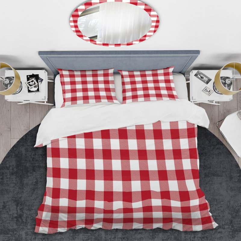 Ensemble de housse de couette 2 pièces - Tartan à carreaux rouge et blanc en microfibre rouge et blanc