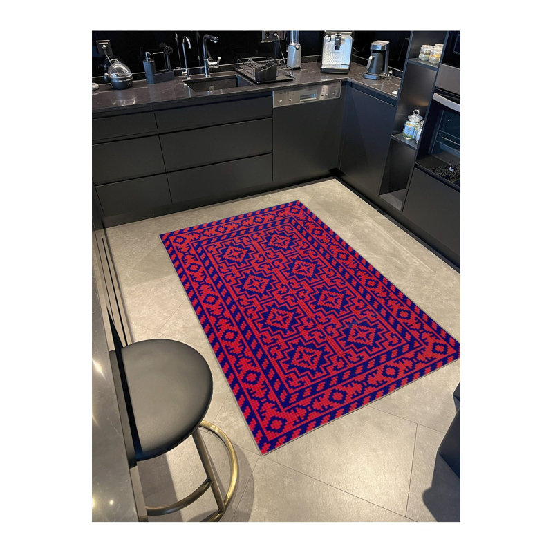 Ethnic Patterned Woven Base Rug Machine Washable, Rectangle 5'1" x 7'7" Rud Pad Included
