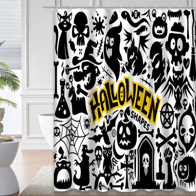Rideau de douche avec 12 crochets Halloween, L 72 po x l 78 po