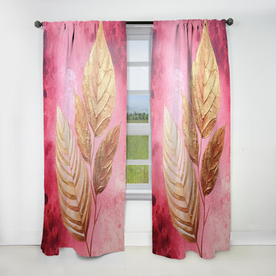 Duclos Pink Gold Leafs Harmony I - Traditional Curtain - Velvet Room Darkening - 1 Panel