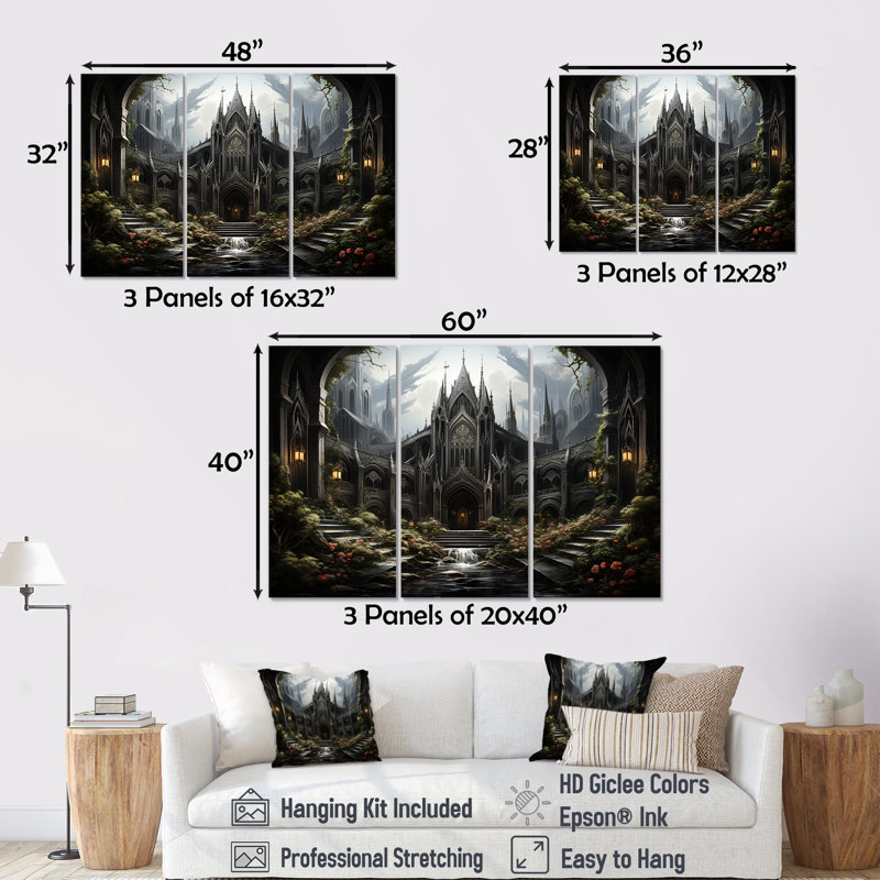 «Black Neo Ecclesiastic Vision Church III», art mural noir, Toile tendue, H 40 po x l 60 po x P 1 po