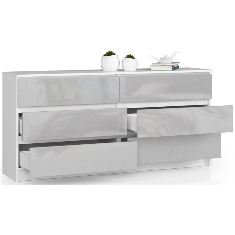 Elree 160cm W 6 - Drawer Chest of Drawers, Glossy Metallic