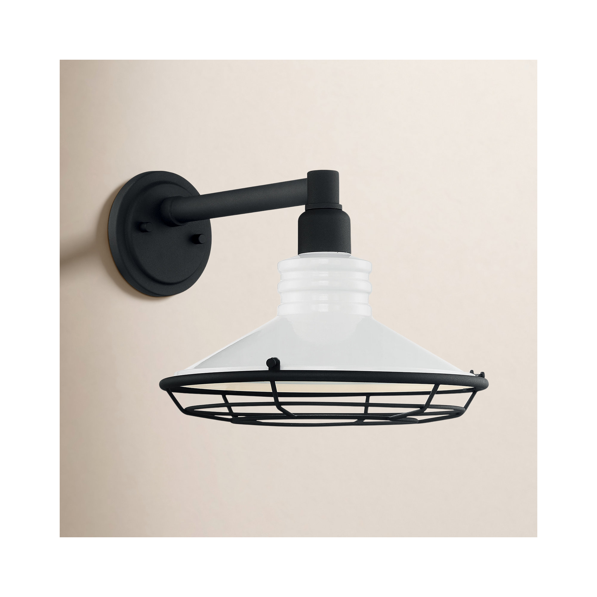 Parkdale Single Light Bell Outdoor Steel Wall Light, Gloss White/Textured Black, Black, 10" H x 9.75" W x 12.75" D