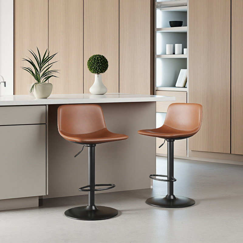 Ensemble de 2 tabourets de bar réglables, tabourets de bar pivotants de style Mid-Century, tabourets de bar industriels avec dossier et chaises de bar à hauteur de comptoir