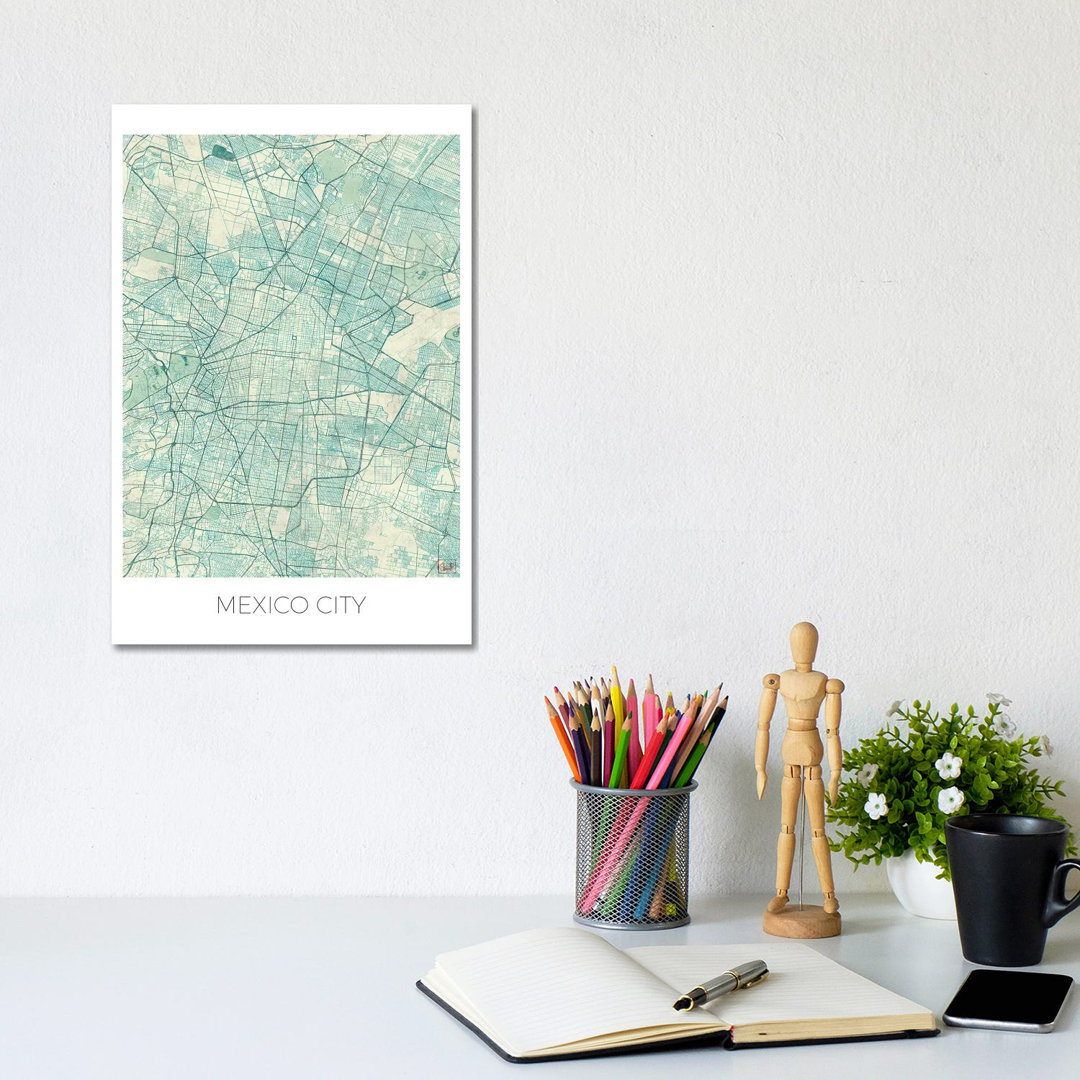 Mexico City Vintage Urban Blueprint Map by Hubert Roguski - Wrapped Canvas Painting