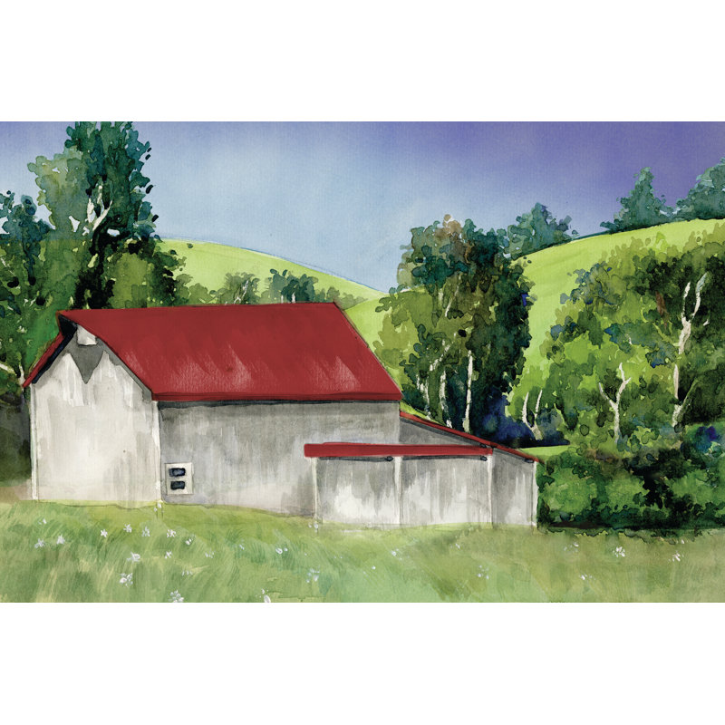 Red Roof Barn - Painting Print, Black Floater Framed, 51cm H x 76cm W