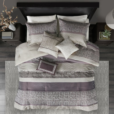 7 Comforter - Purple Queen Bedroom Design Luxury 7 Pieces