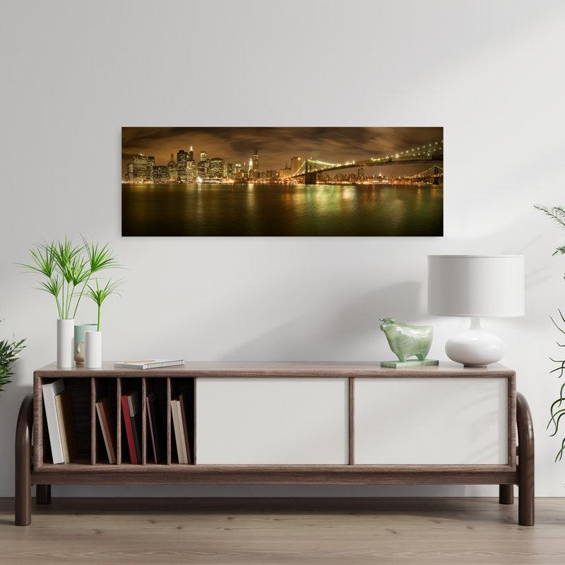 «Brooklyn Bridge Night Dramatic Abstract Contemporary City Landscape», art mural, H 12 po x l 36 po
