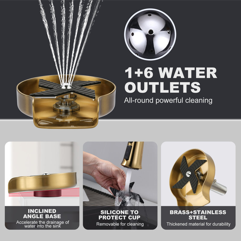 Glass Rinser for Kitchen Sink, Cup Washer for Sink, Gold