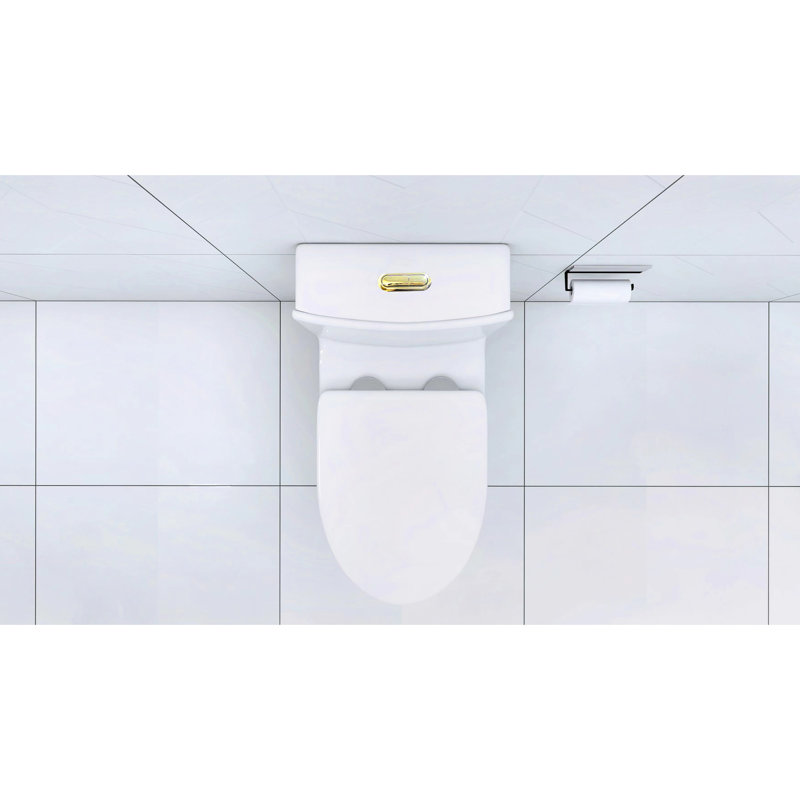Contemporary Toilet With Silent Flush System And Skirted Design Porcelain Elongated Style, White