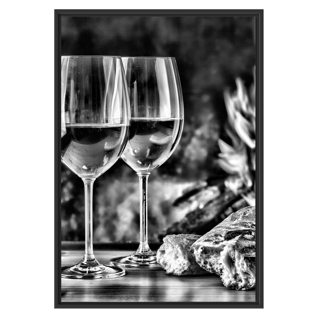 Gerahmtes Wandbild Baguette Wein Alkohol