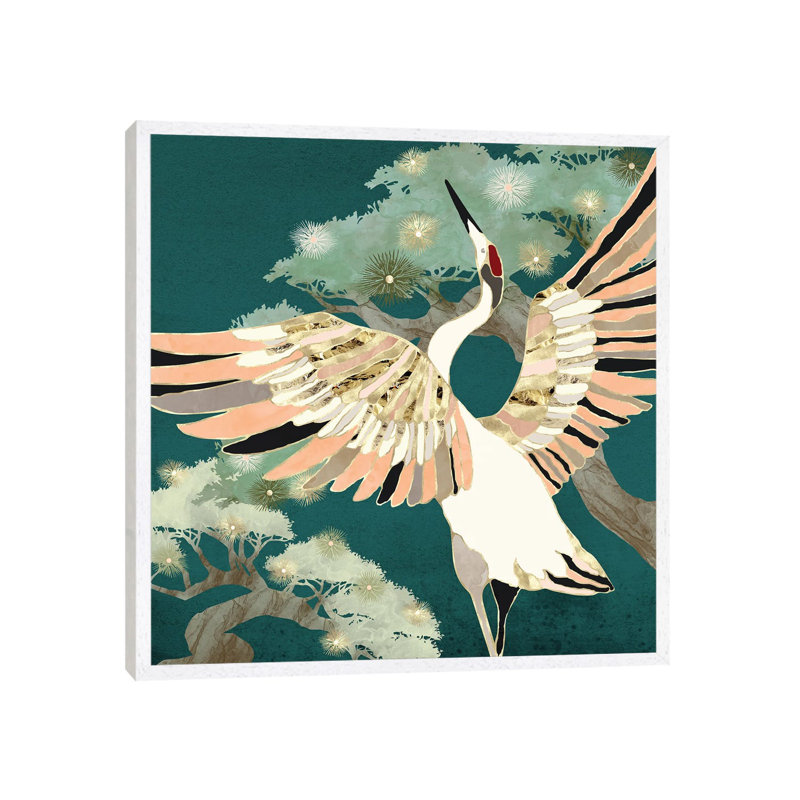 Golden Crane - Print on Canvas, 66.04 cm H x 66.04 cm W, White Framed