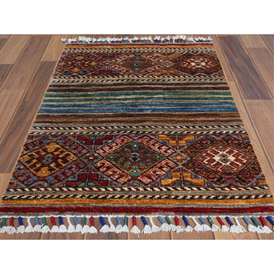 Tapis brun en laine noué à la main 2 pi 1 po x 3 pi 1 po Super Kazak Khorjin B414536645D640308D13D222CDD6