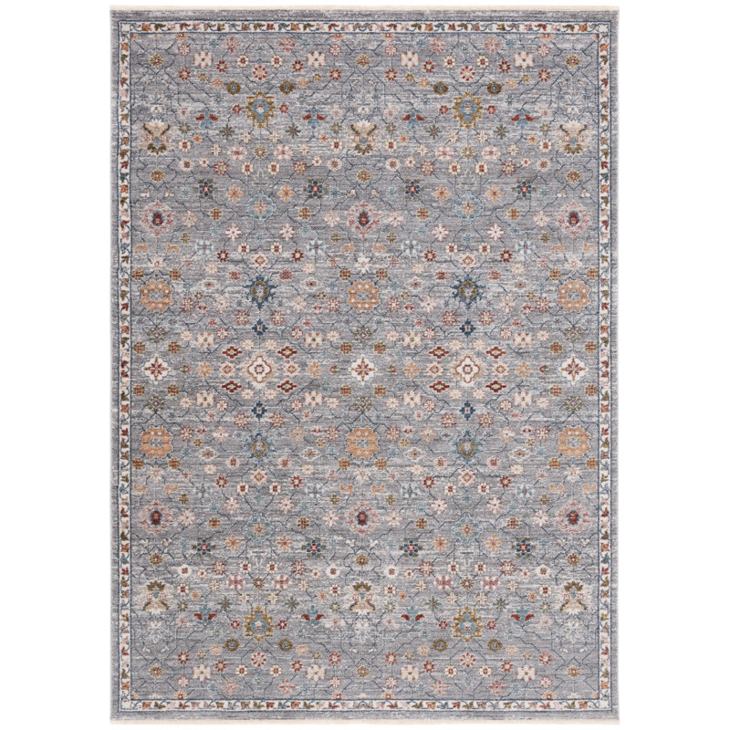 Kempton Grey Blue and Rust Floral Synthetic Rug