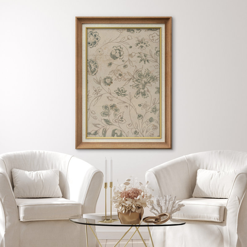 Abstrait botanique rétro fleur verte, illustration rustique moderne salon photos, impression numérique sur toile giclée encadrée
